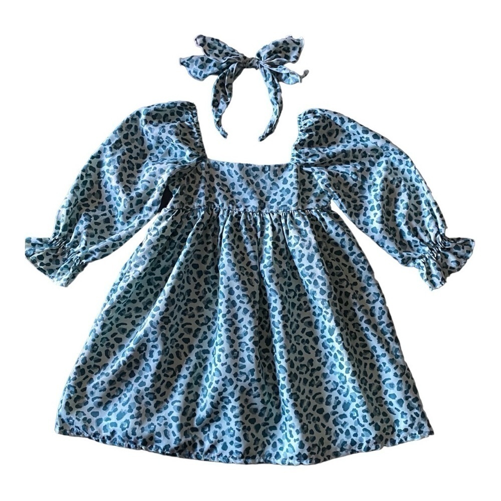 NWOT-JANIE AND JACK-GREEN ANIMAL PRINT DRESS WITH MATCHING HEADBAND-SZ 4